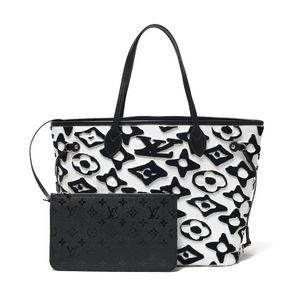 Louis Vuitton Neverfull MM Tote Urs Fisher Tufted Monogram Canvas Black White